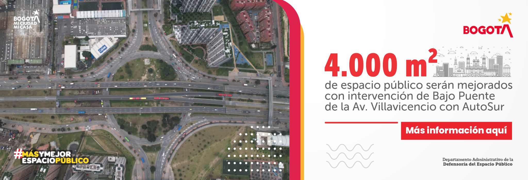 Cuatro mil metros cuadrados de espacio público serán mejorados con intervención de Bajo Puente de la Av. Villavicencio con AutoSur