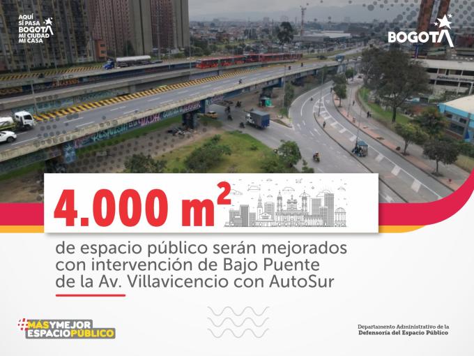 Cuatro mil metros cuadrados de espacio público serán mejorados con intervención de Bajo Puente de la Av. Villavicencio con AutoSur