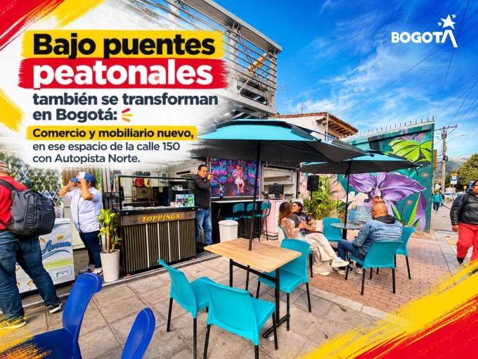Bajo puentes peatonales también se transforman en Bogotá: Comercio y mobiliario nuevo, en ese espacio de la calle 150 con Autopista Norte
